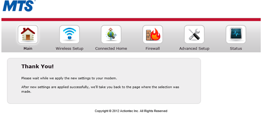 Message indicating that settings are being applied and to please wait.