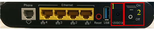 Example of back of the GT784WNV highlighting power port and power switch