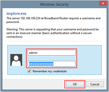 Example of Windows security asking for modem credentials