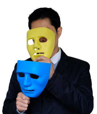 Person wearing different masks
