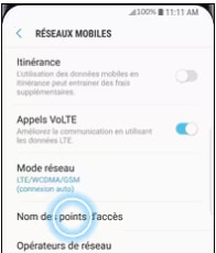Nom des points d'accès
