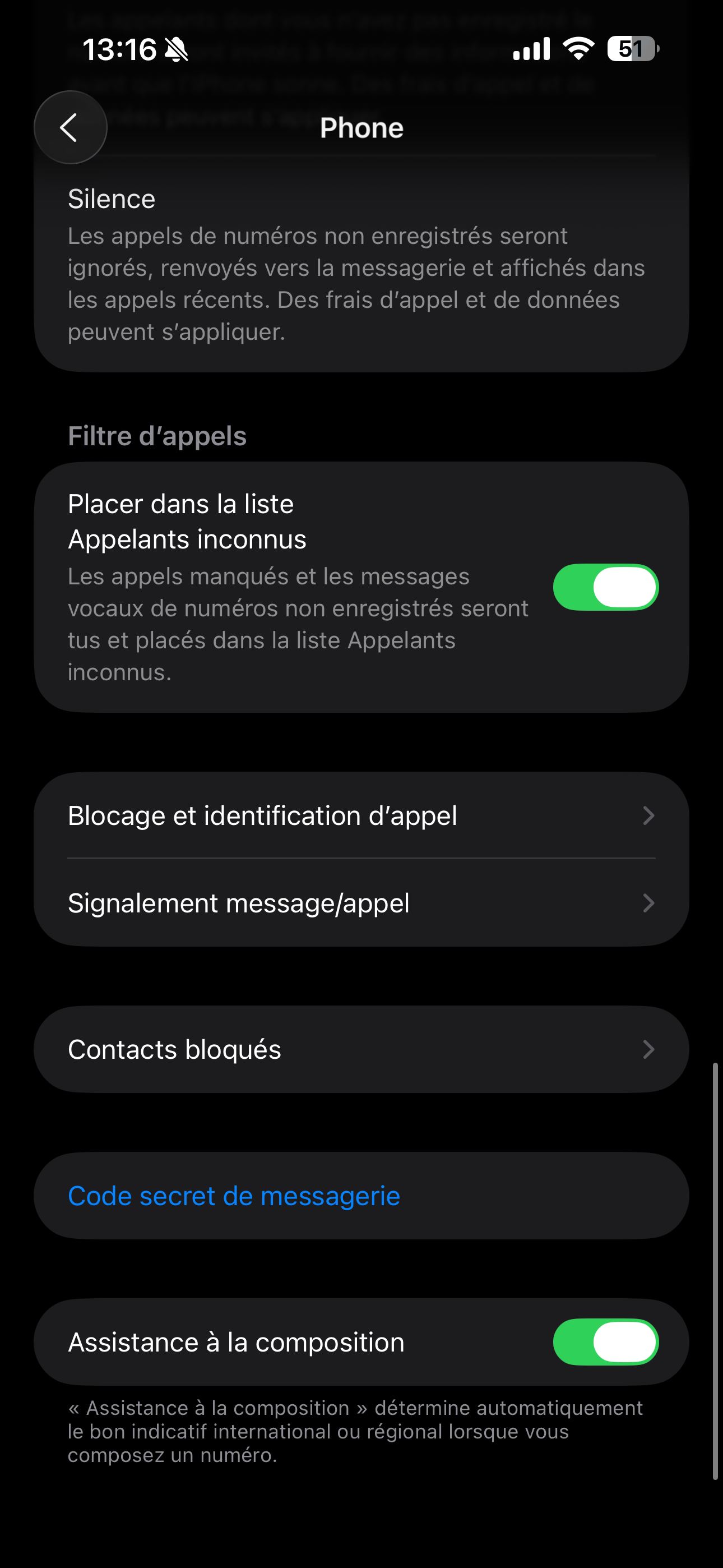 Touchez Contacts bloqués.