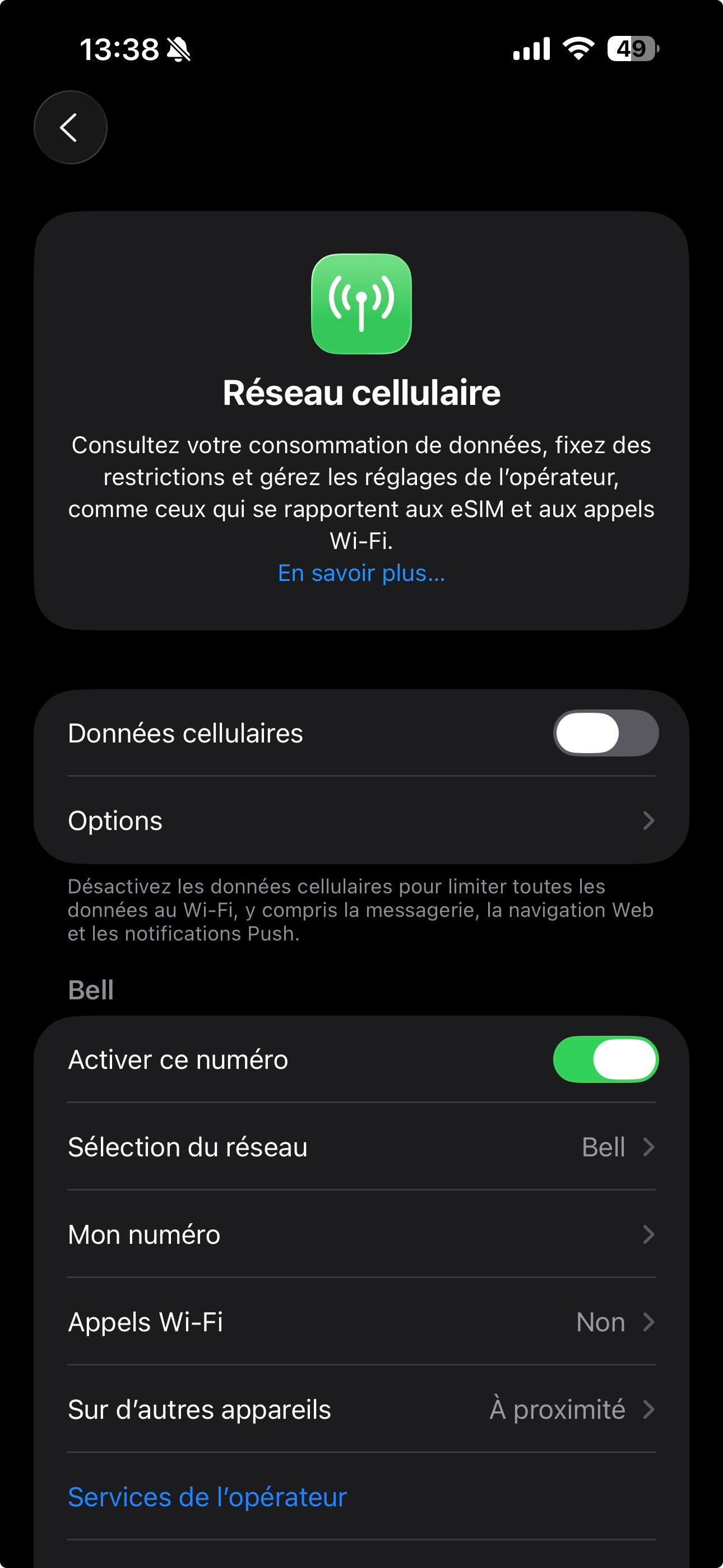 Les services de données sont maintenant désactivés.
