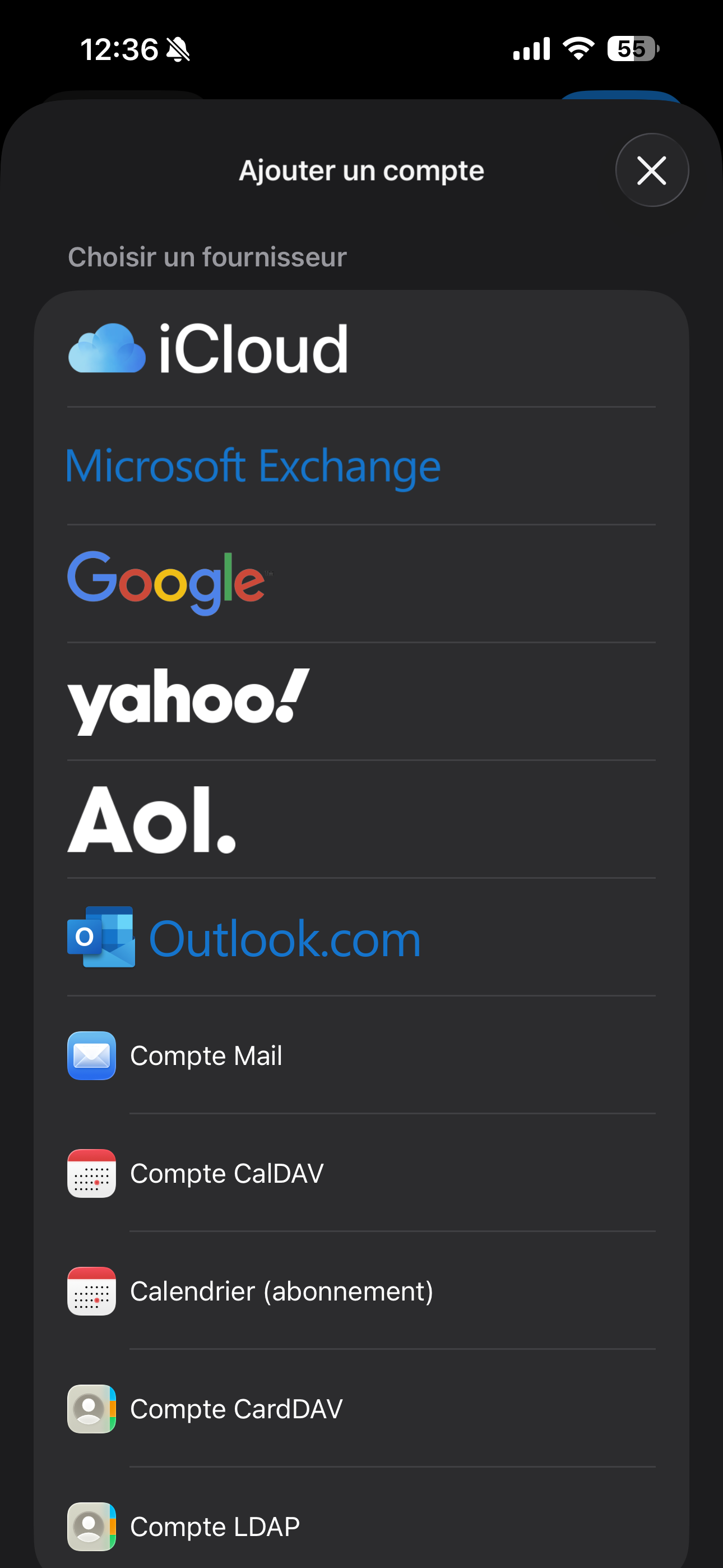 Touchez Compte CalDAV.