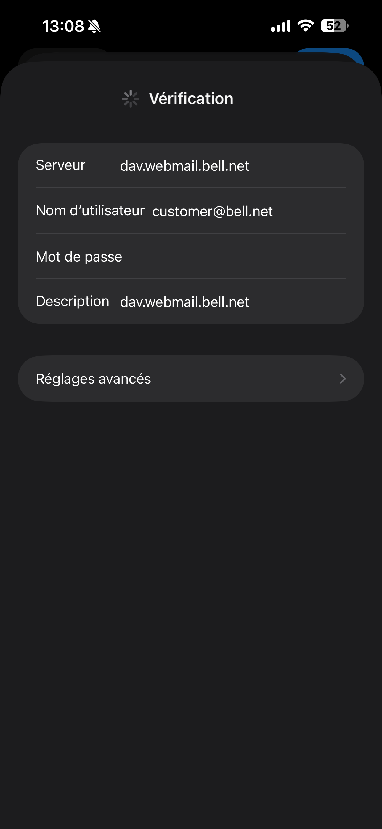 Attends pendant que les paramètres sont vérifiés. Ton calendrier Bell est maintenant synchronisé avec ton iPhone.