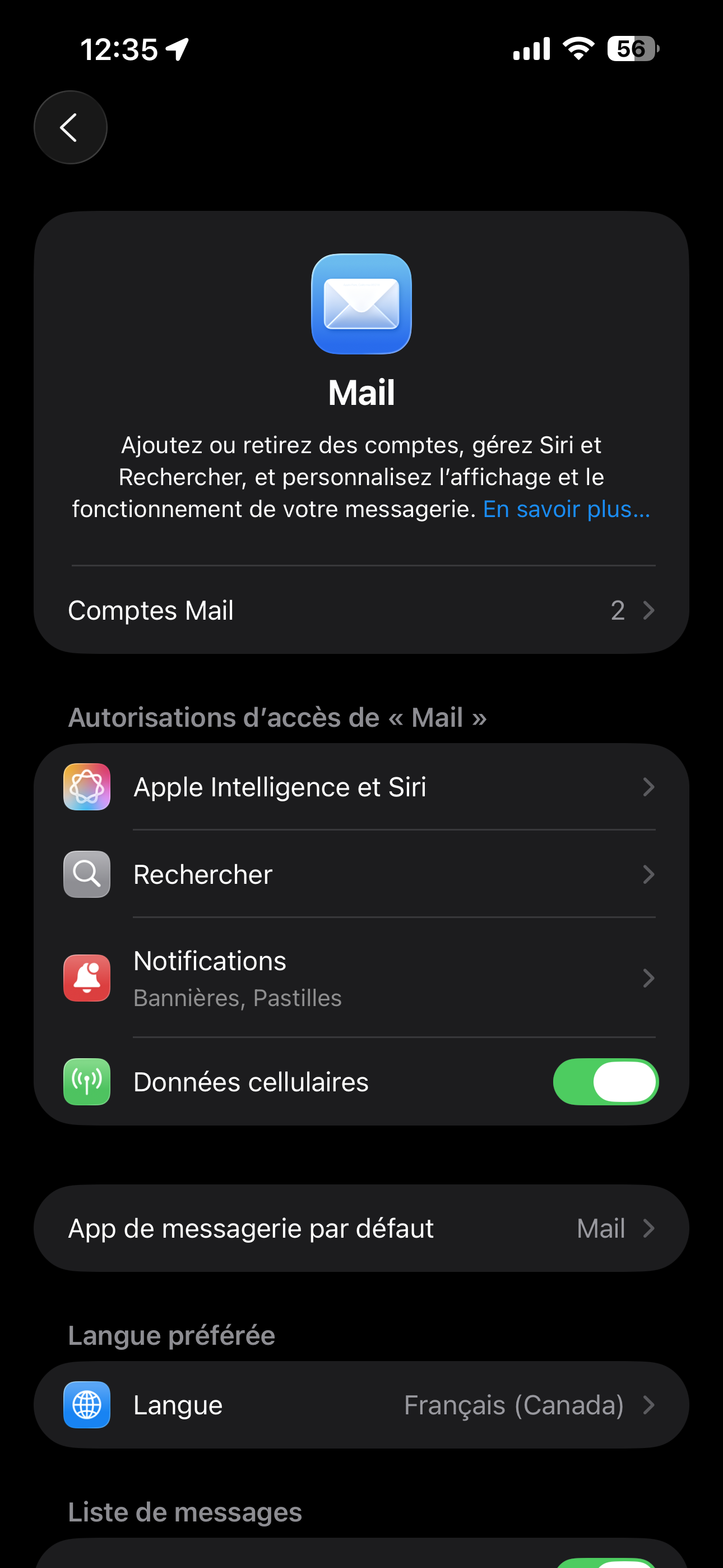 Faites défiler ou utilisez la recherche, puis touchez Courriel.