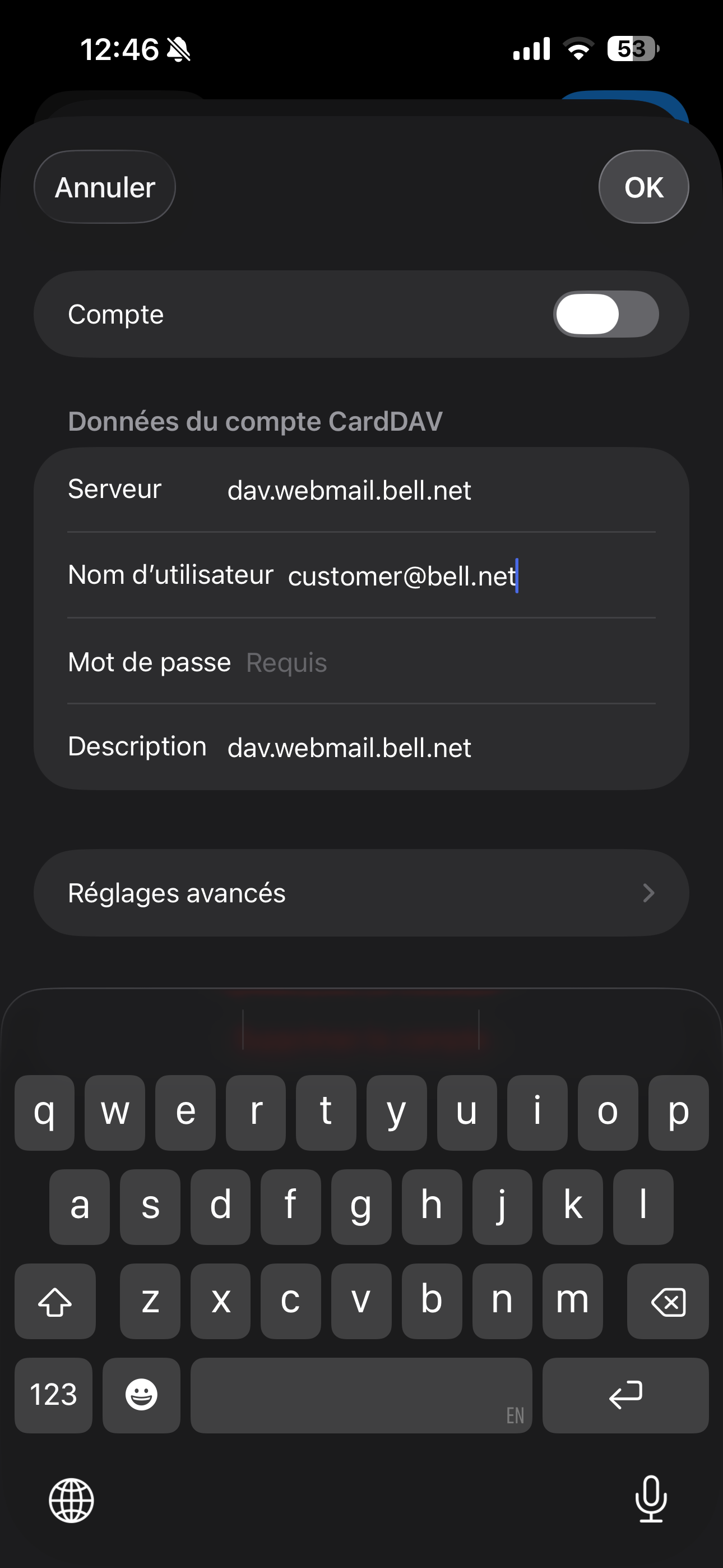 Touchez Mot de passe et entre ton mot de passe Bell.
