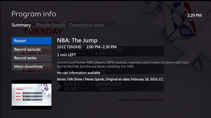 Example of where to find the restart button while in the Program Info page