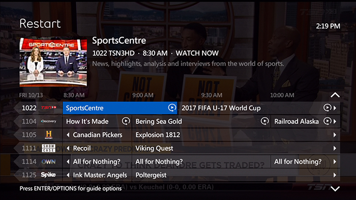 Example of a restart button beside a channel number indicating that the program can be restarted