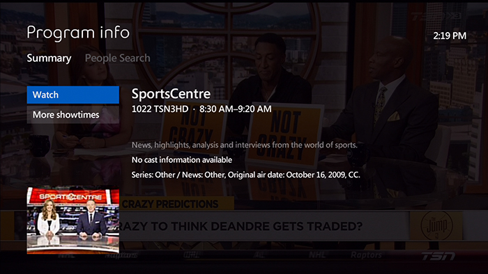 Example of where the watch option while on the Program Info page
