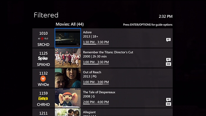 Bell MTS Fibe TV - Live TV filters