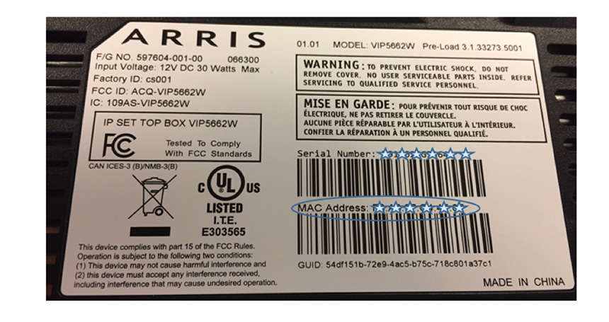 Image of the bottom of the 4K VIP5662W showing where the MAC address can be found