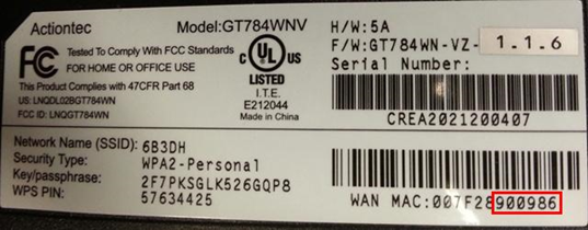 Example of WAN MAC address