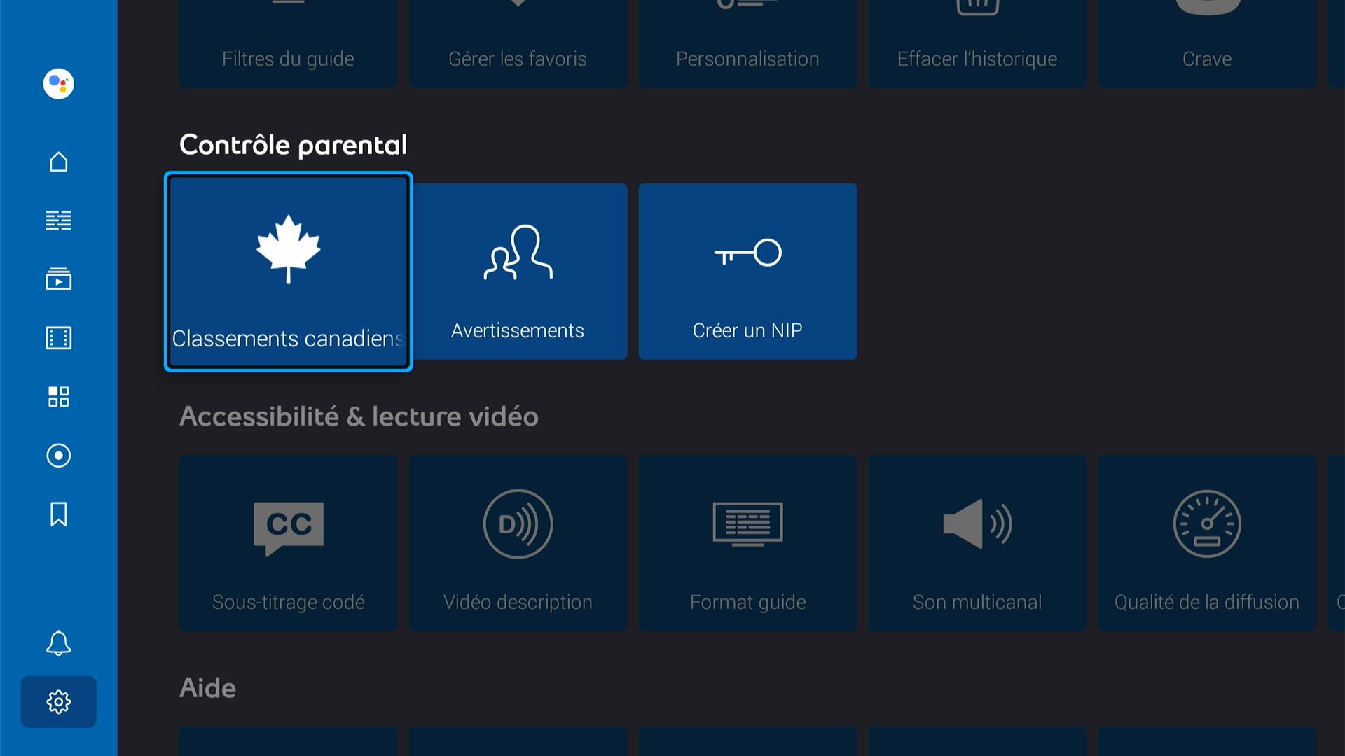 Highlighting the Parental controls row of the Settings