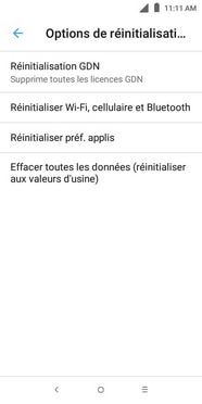 Touchez Effacer toutes les données (réinitialiser aux valeurs d