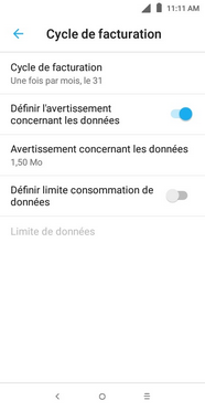 Touchez Définir limite consommation de données.