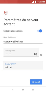 Touchez Serveur SMTP.
