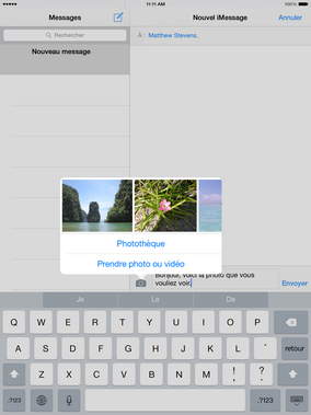 Pour ajouter une photo sauvegardée sur votre Apple iPad Air 2, touchez Photothèque.