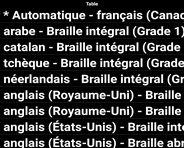 Faites défiler jusqu’à l’option désirée, p. ex., français (Canada) – Braille intégral.