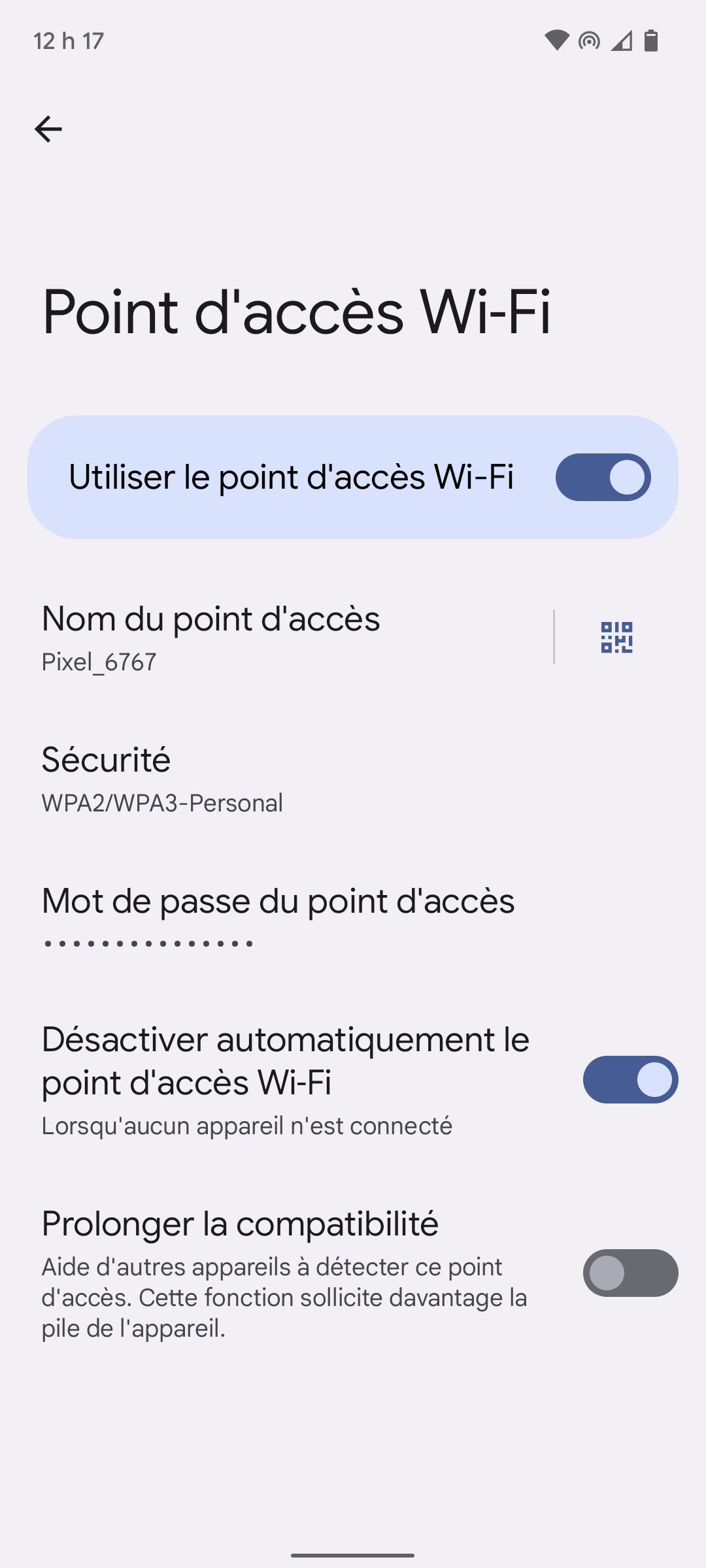 Pour activer le point dʼaccès mobile, touchez le bouton Point dʼaccès Wi-Fi.