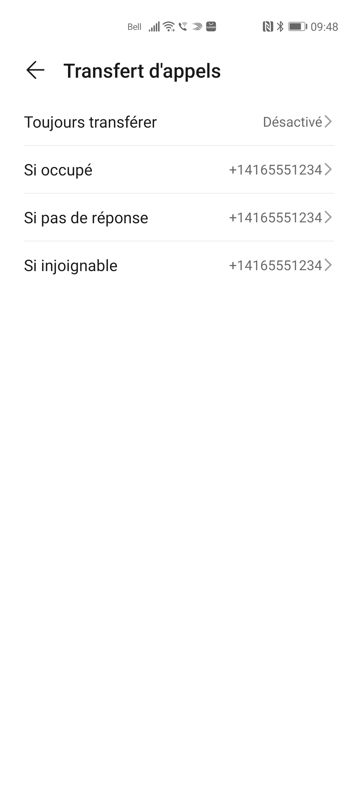Touchez lʼoption de renvoi des appels désirée (p. ex., Toujours transférer).