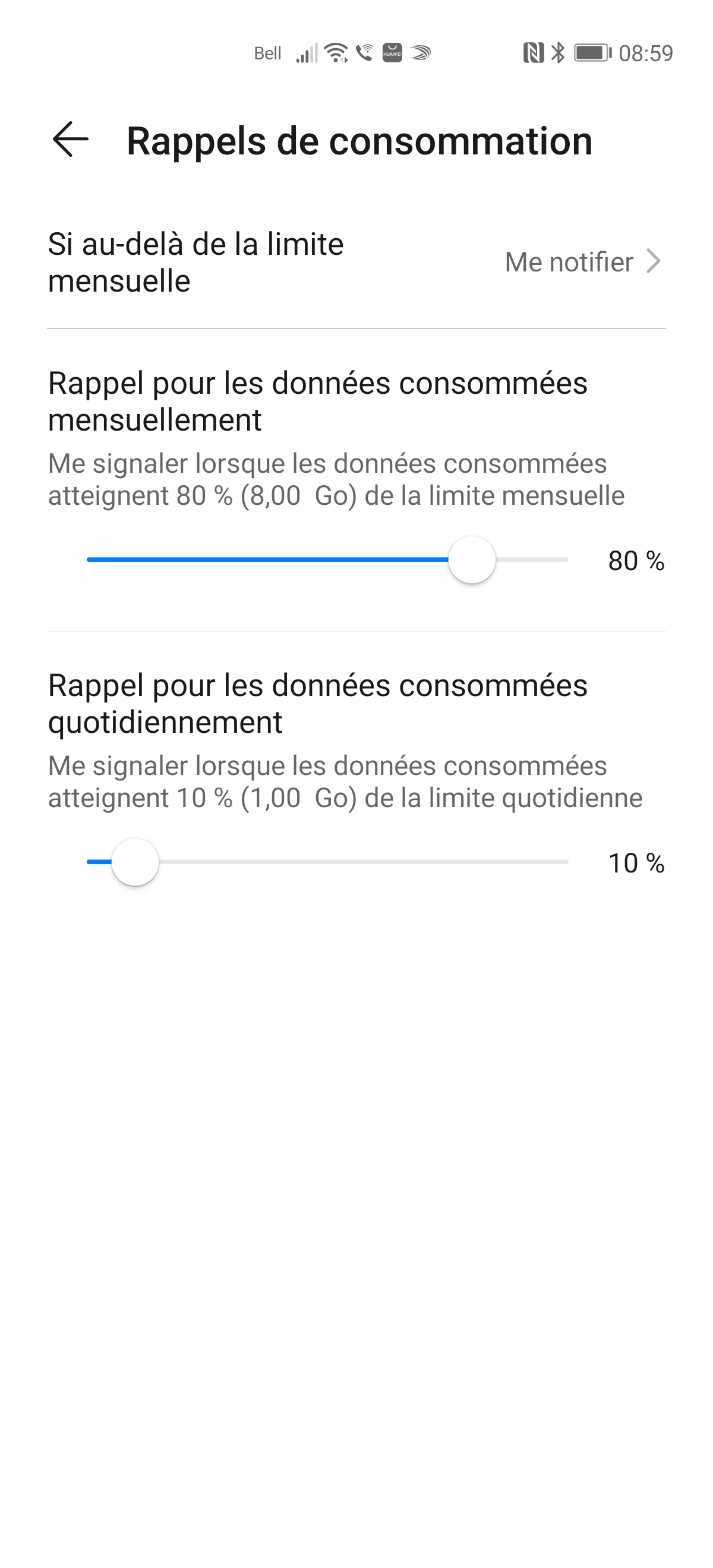 Touchez Si au-delà de la limite mensuelle pour déterminer l’état qui déclenche le rappel.