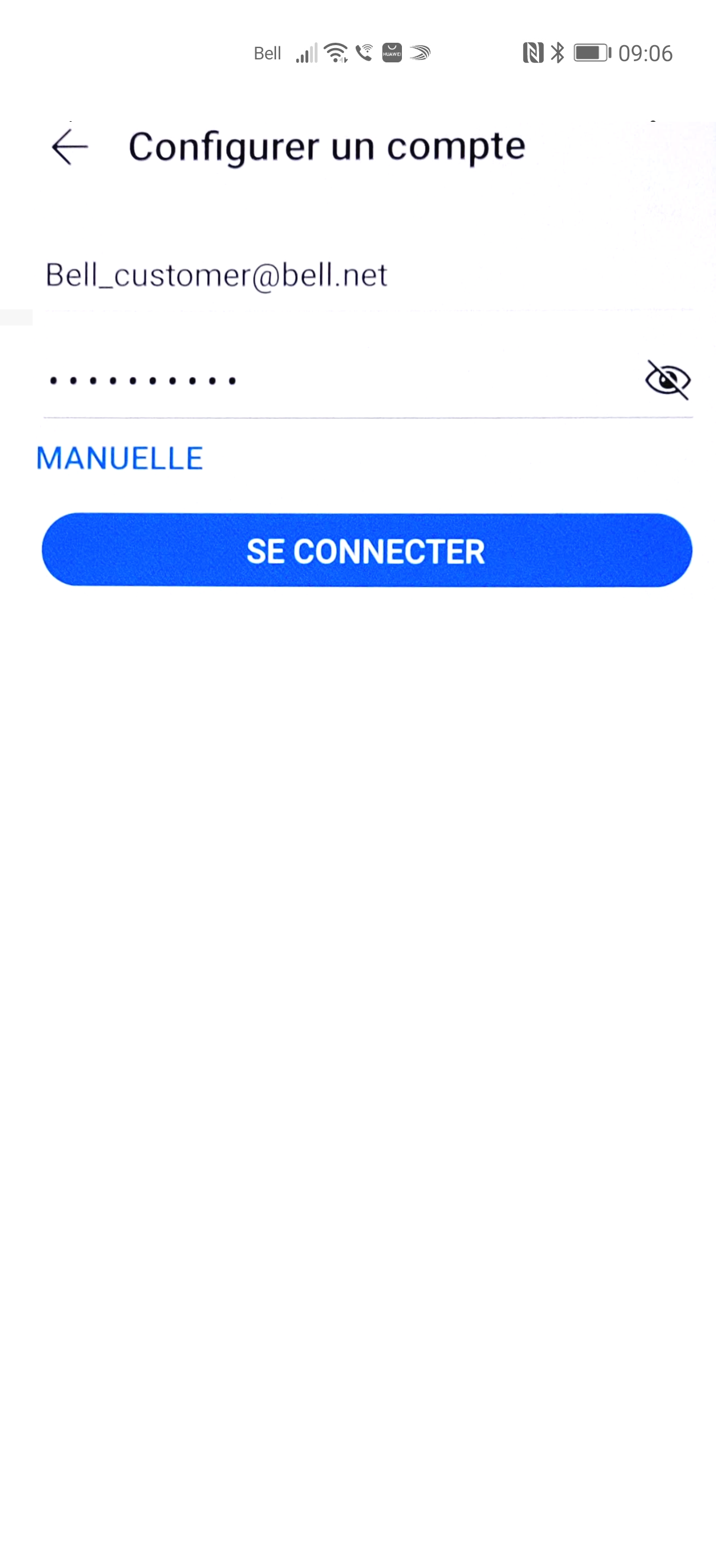 Entrez votre adresse de courriel Bell.