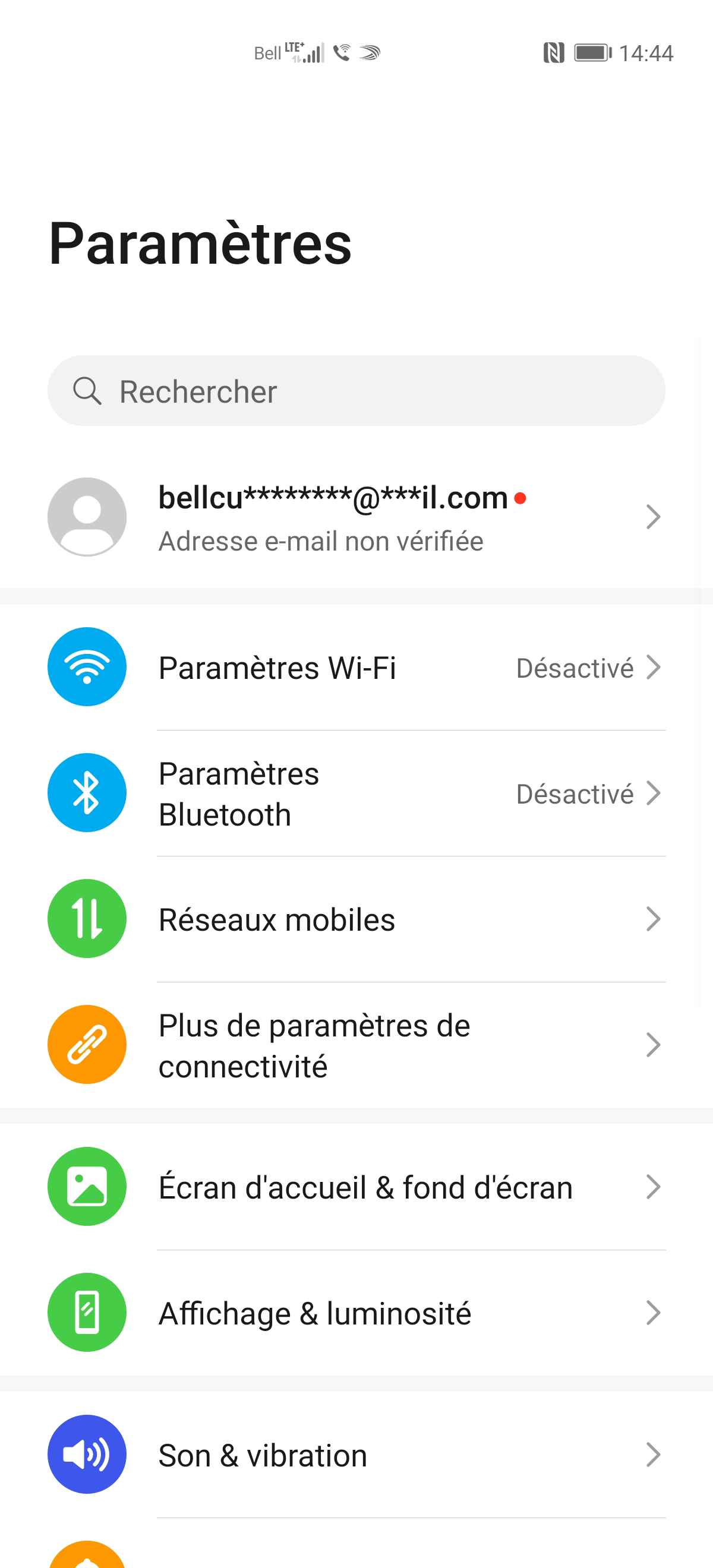 Touchez Réseaux mobiles.