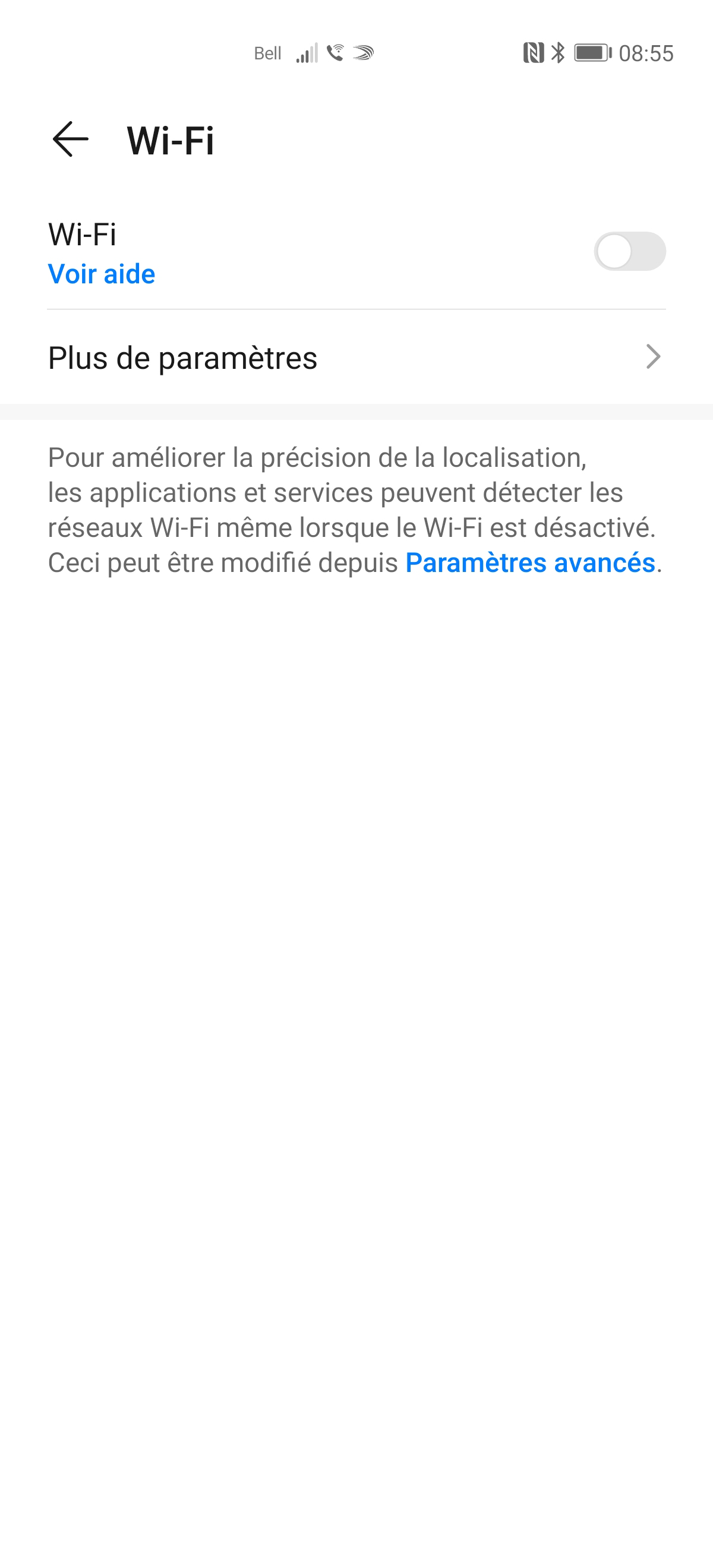 Si le Wi-Fi est désactivé, touchez le curseur Wi-Fi pour lʼactiver.