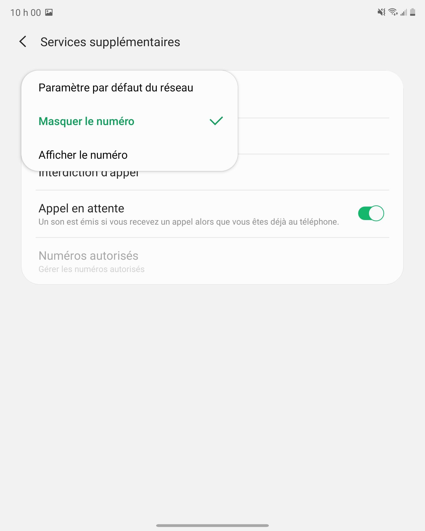Touchez l’option désirée (p. ex., Masquer le numéro).
