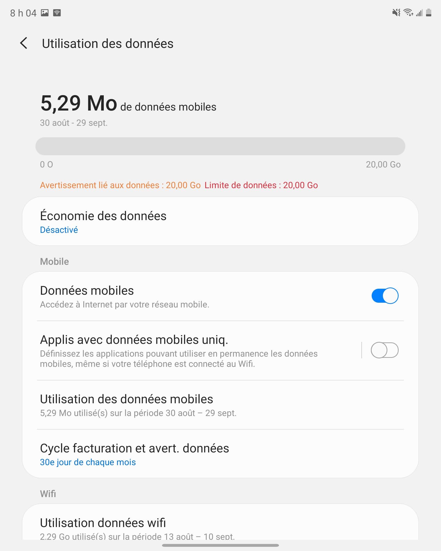 Touchez Données mobiles.