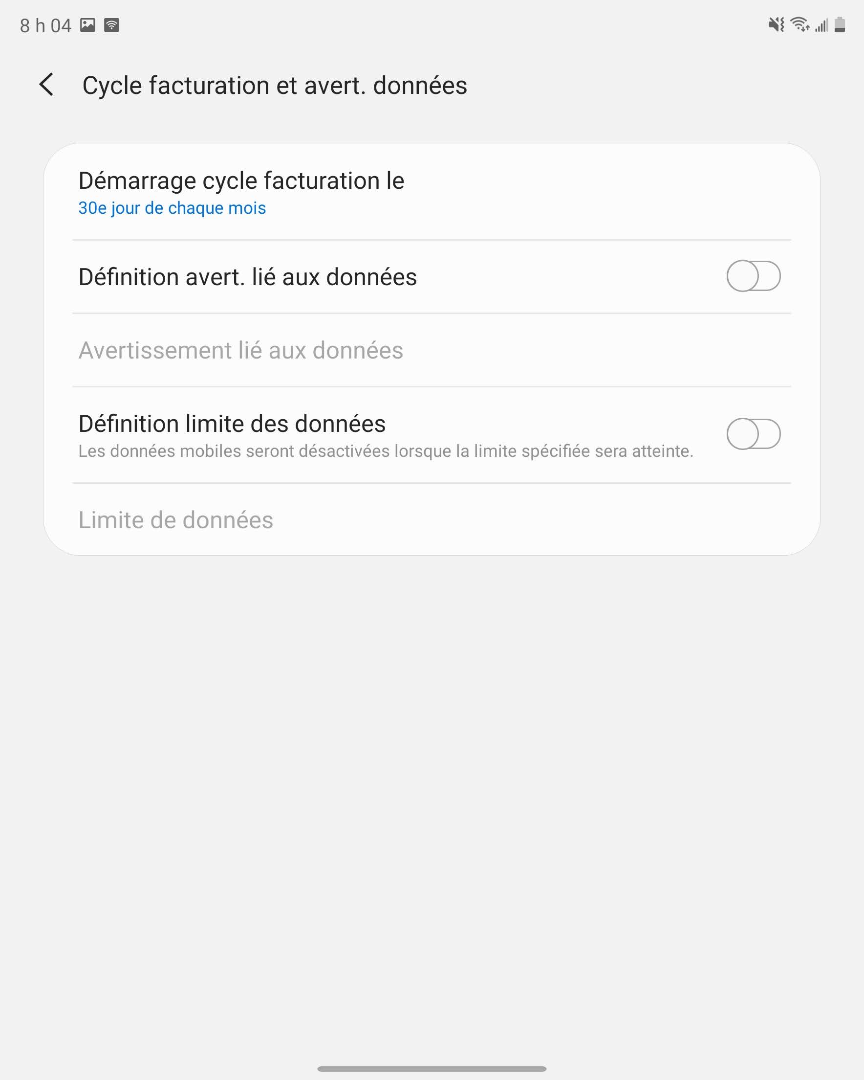 Touchez Démarrage cycle facturation le.