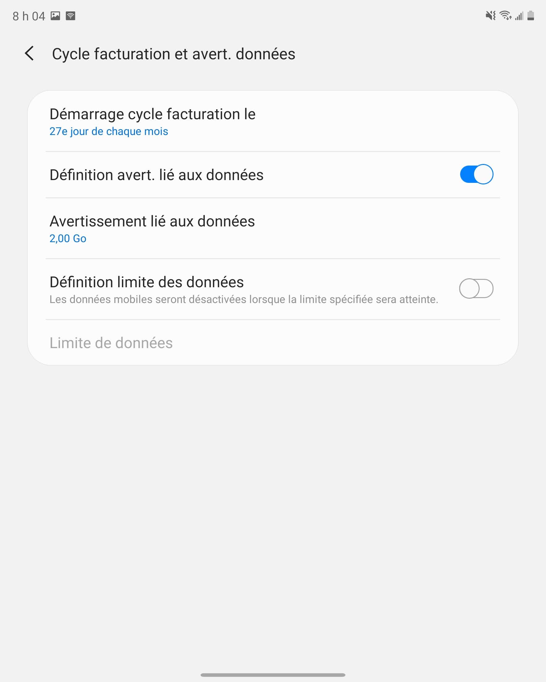 Touchez Avertissement lié aux données.