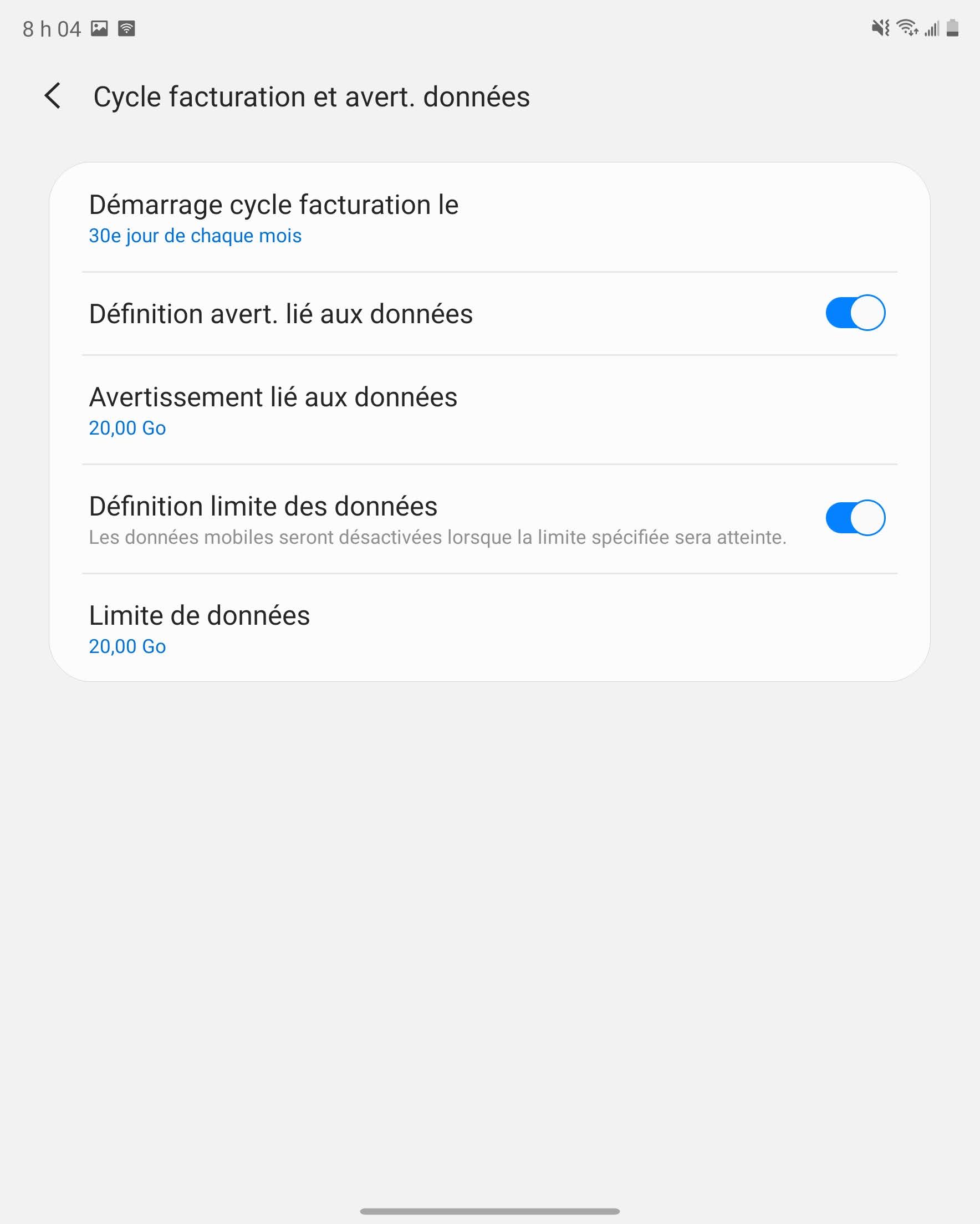 Touchez Limite de données.