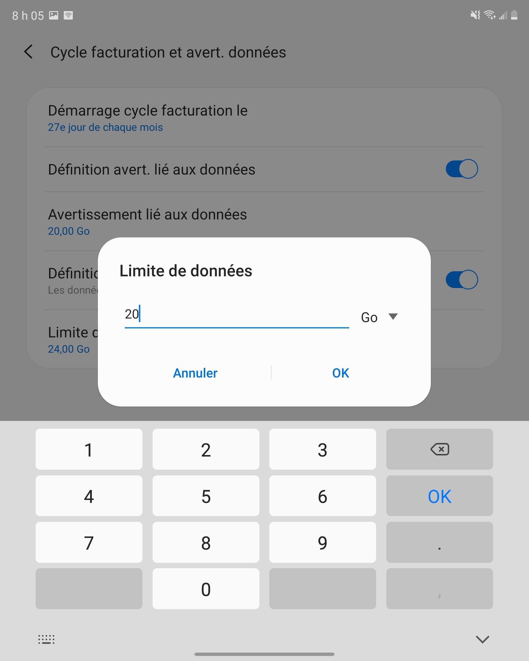 Entrez la limite désirée d