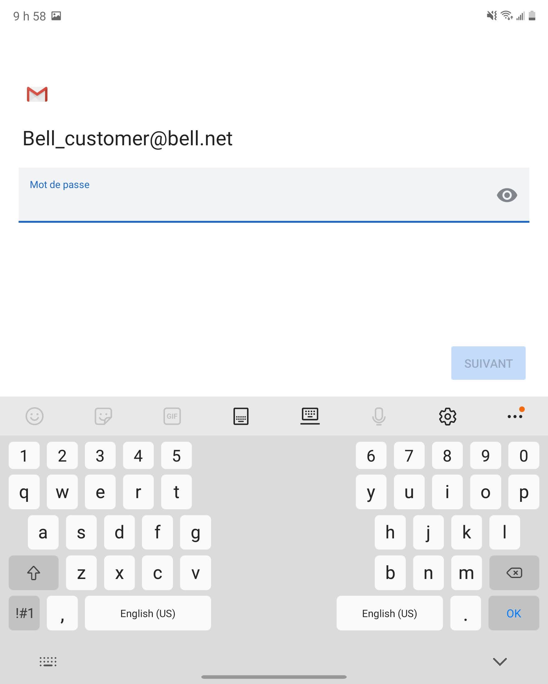 Entrez votre mot de passe du courriel Bell.