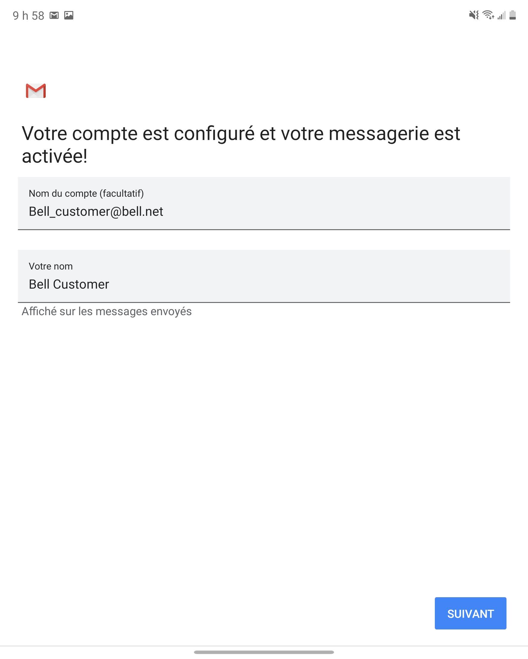 Si vous le souhaitez, modifiez le nom du compte et votre nom, puis touchez SUIVANT.