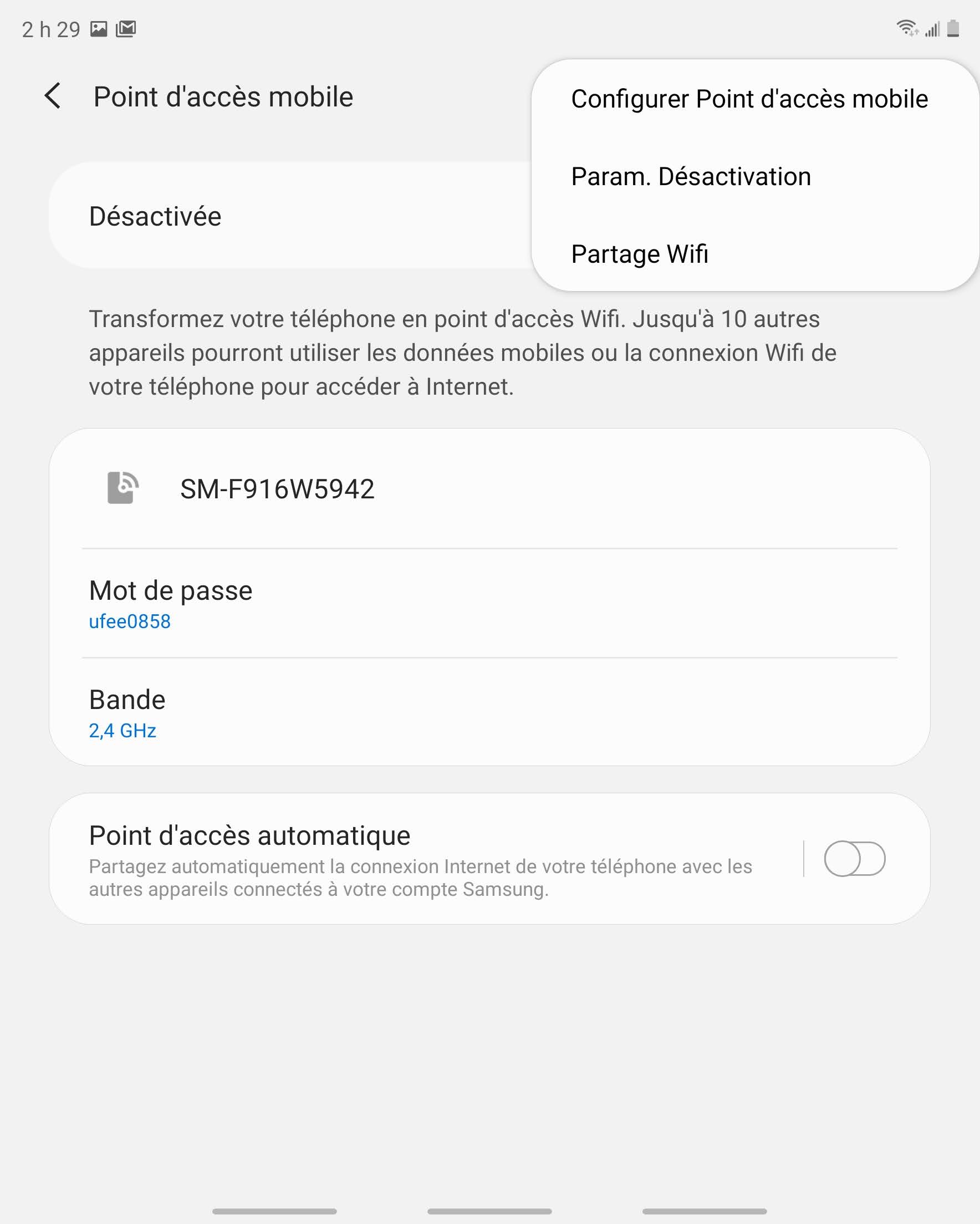 Touchez Configurez la fonction Point dʼaccès mobile.