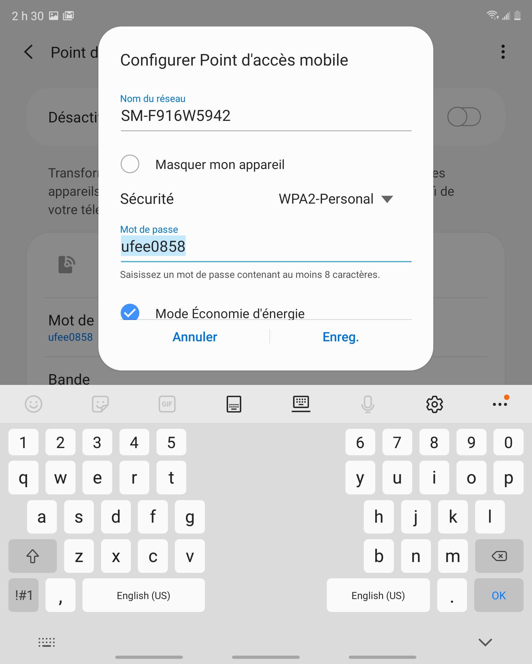 Faites défiler puis touchez Mot de passe.