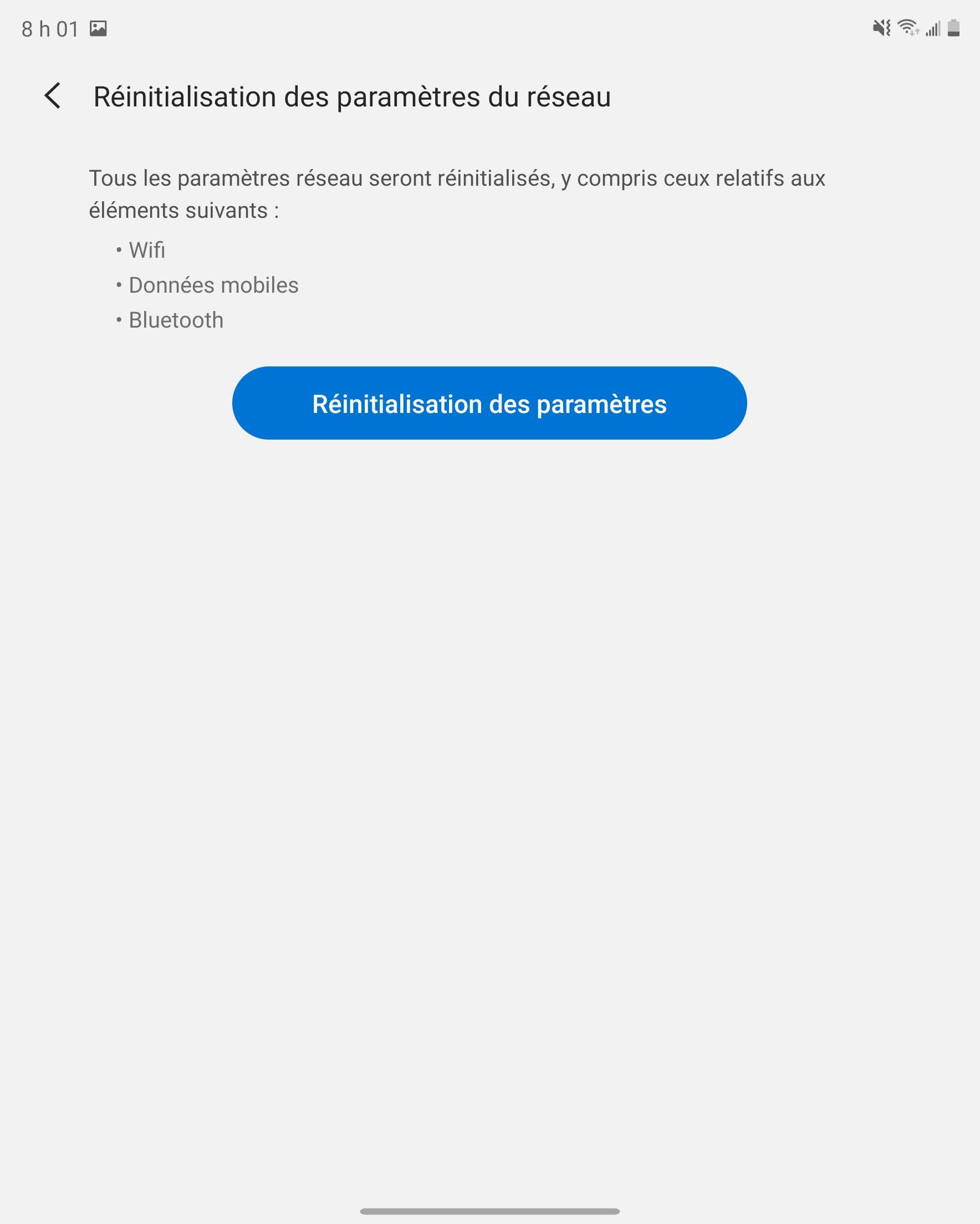 Touchez RÉINITIALISATION DES PARAMÈTRES.