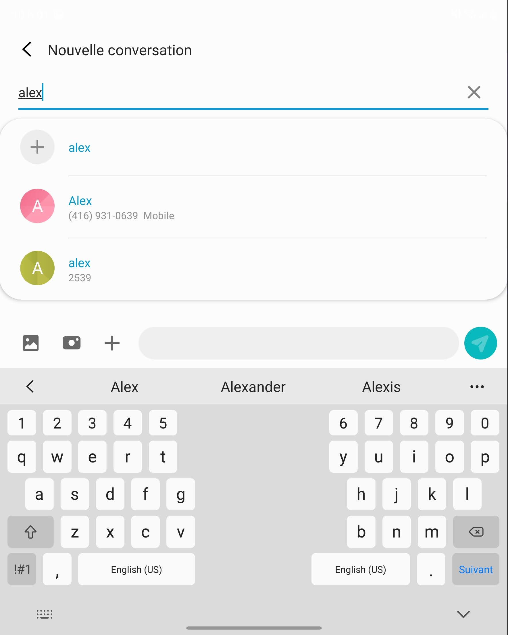 Saisissez le numéro de téléphone du destinataire ou sélectionnez une personne à partir de votre liste de contacts.