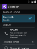 Bluetooth est activé. Sélectionnez  Bluetooth à nouveau pour le désactiver.