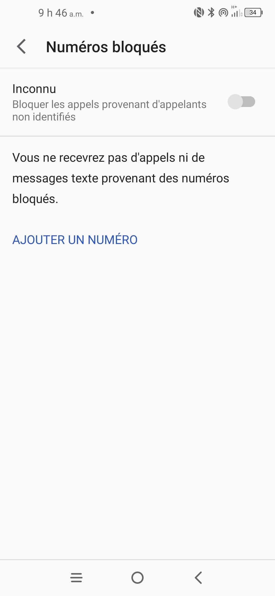Pour ajouter un numéro de téléphone à la liste de numéros bloqués, touchez AJOUTER UN NUMÉRO.