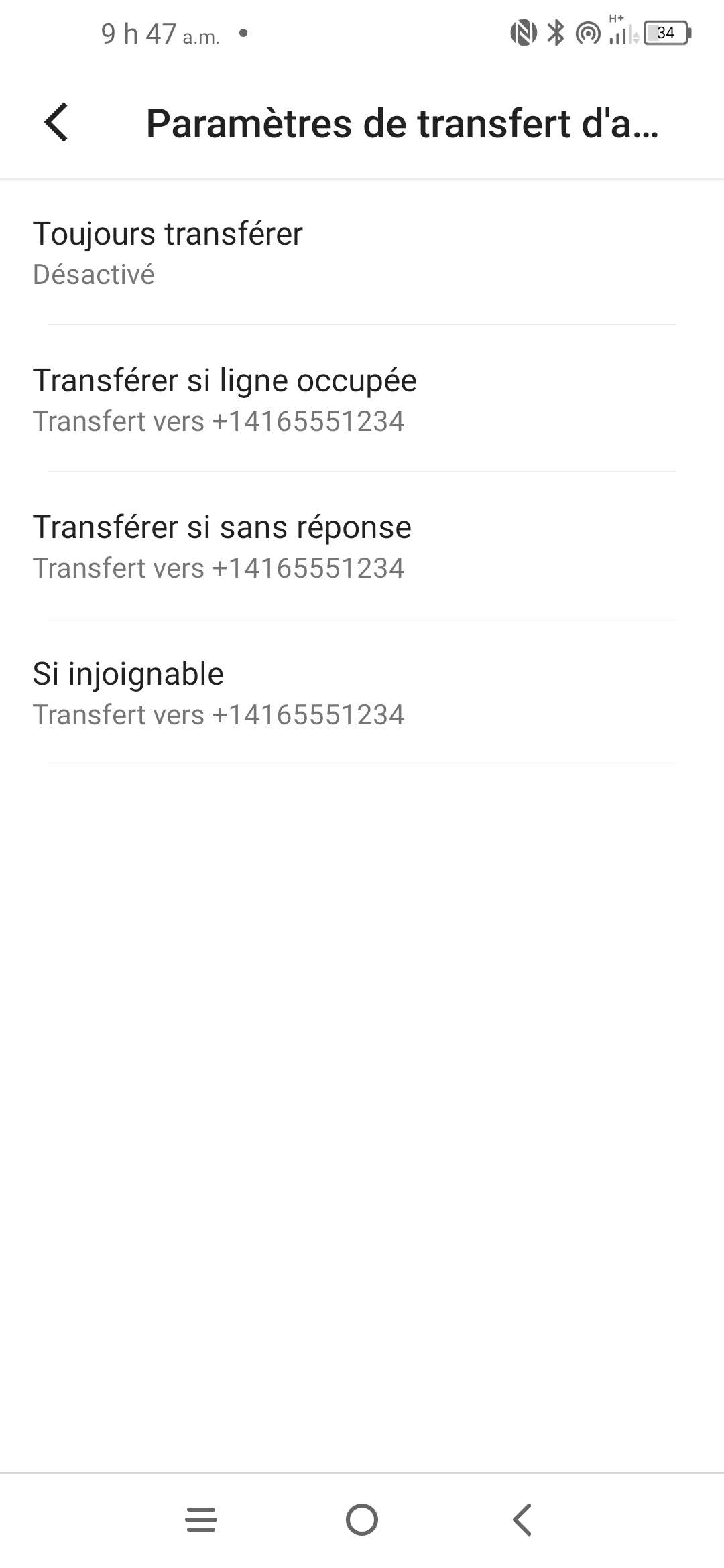 Touchez lʼoption de renvoi des appels désirée (p. ex., Toujours transférer).
