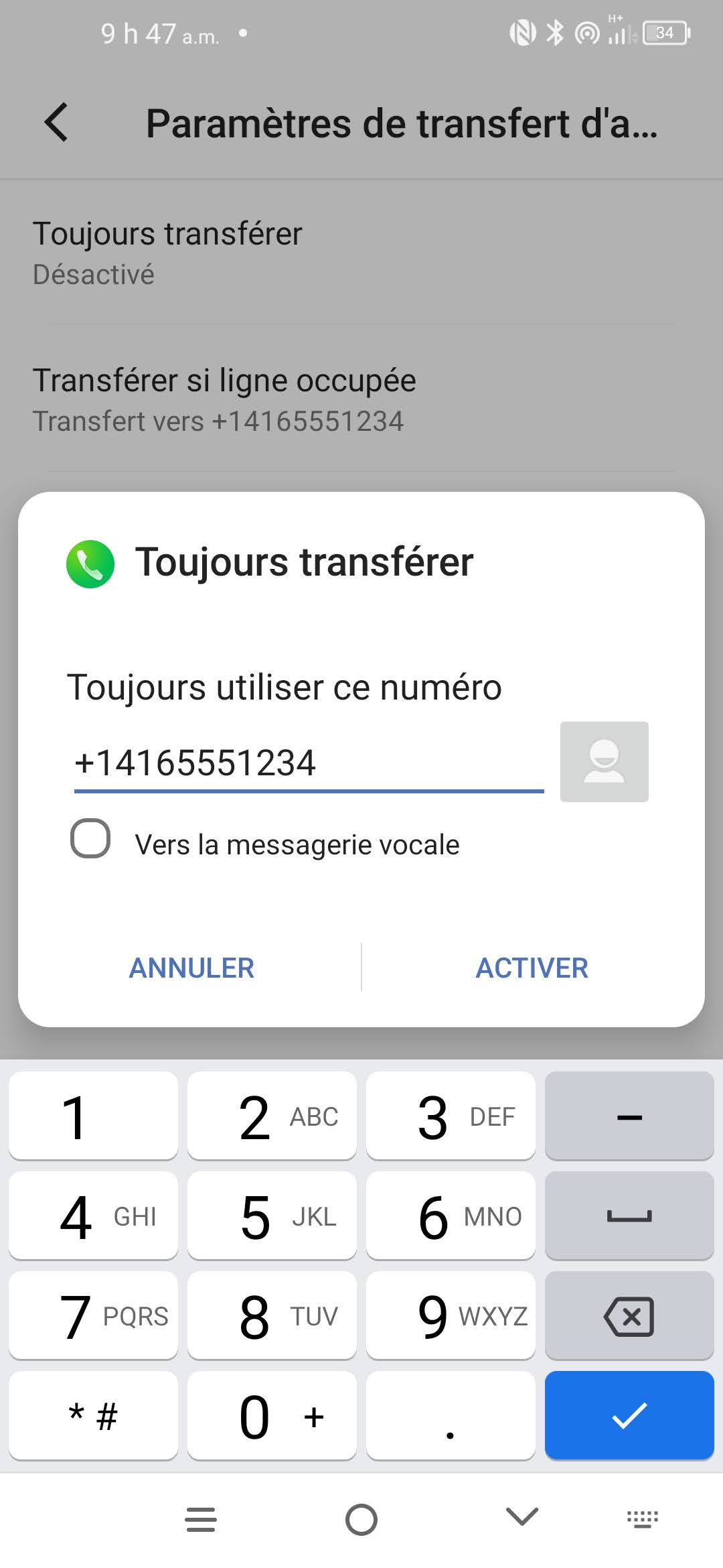 Entrez le numéro de téléphone.