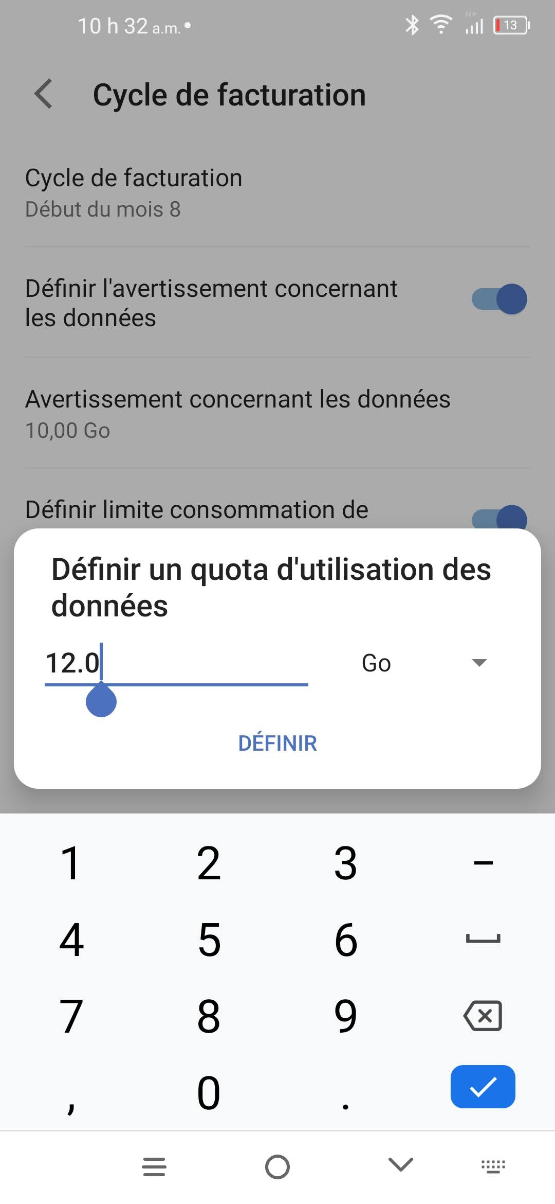 Entrez la limite désirée d