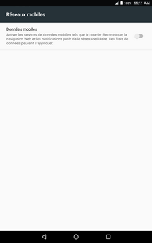 Les services de données sont maintenant désactivés.Touchez Données mobiles encore une fois pour mettre les services de données en fonction.
