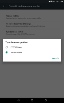 Touchez l’option désirée, p. ex., LTE/WCDMA.