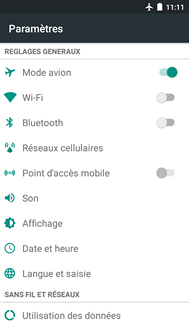 Le mode Avion est activé. Touchez le curseur Mode avion pour le désactiver.