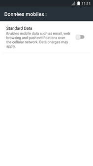 Les services de données sont maintenant désactivés.Touchez Données standards à nouveau pour les activer.